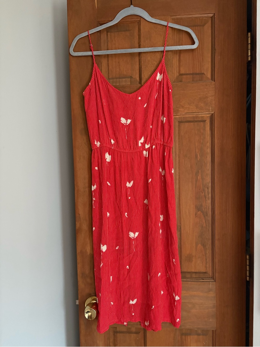 Bel Kazan Size Small Red Floral Print Spaghetti Strap Slip Day Dress D17